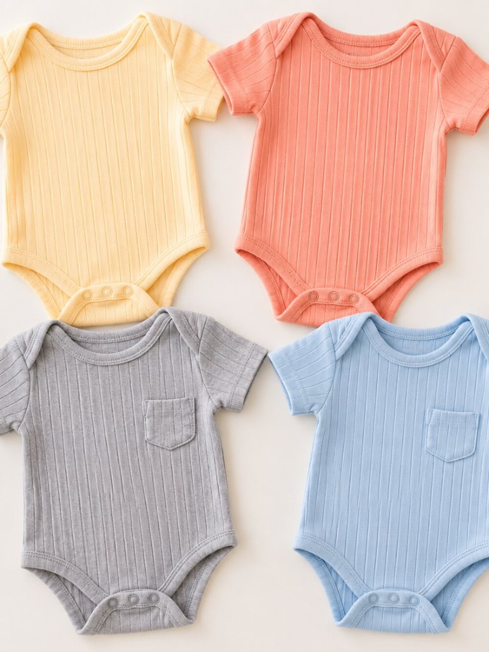 Member's Mark Organic Cotton Bodysuit Set Newborn NB 4 Pack Ribbed Baby Onesies